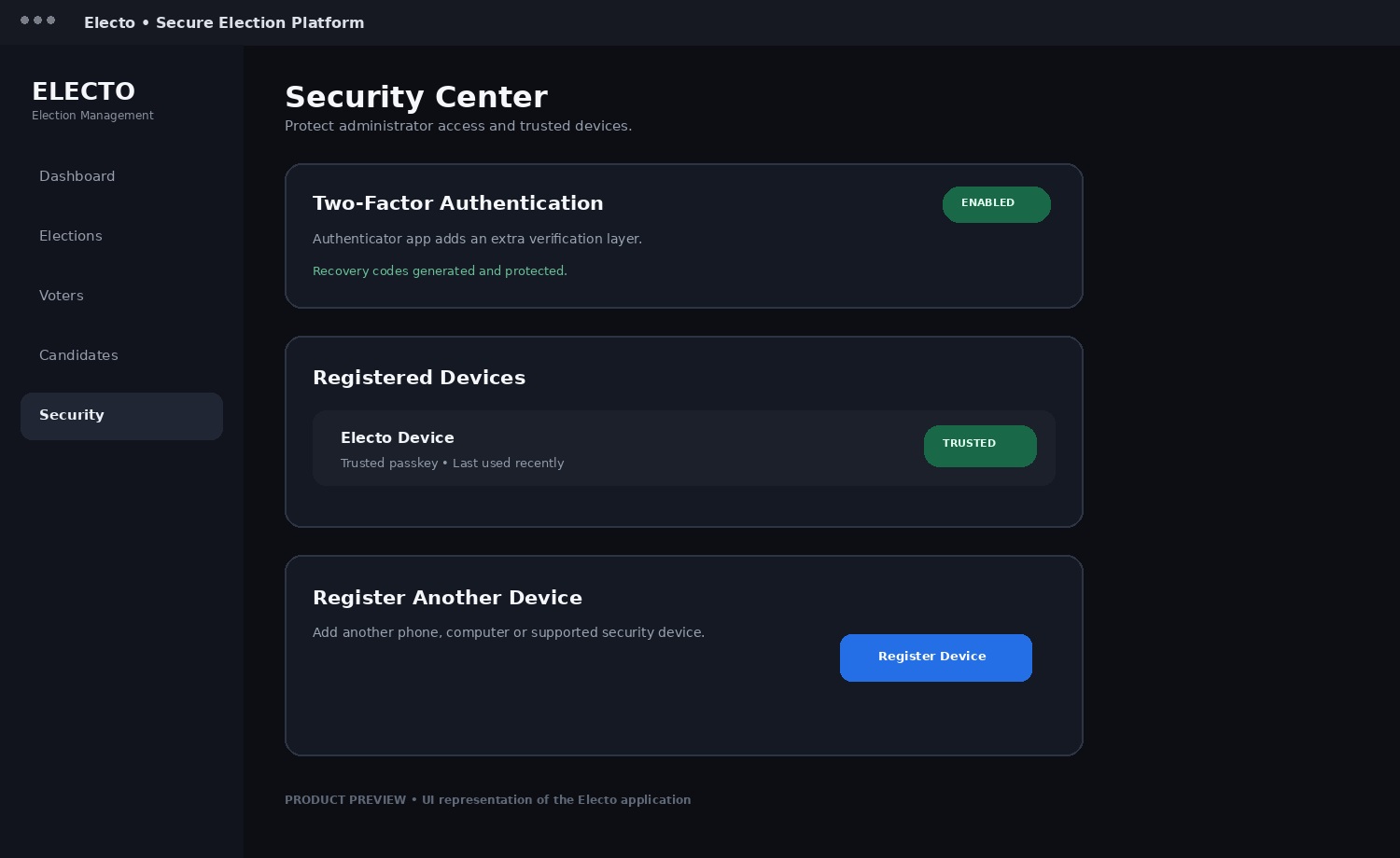 Electo security center product preview